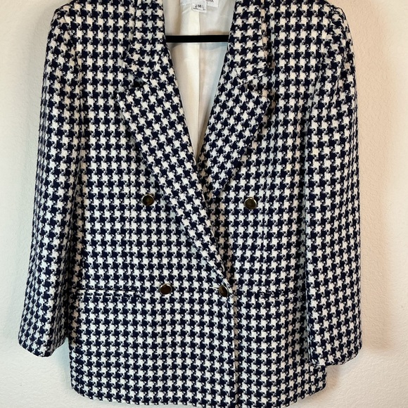 Vintage Houndstooth Wool Blazer Oversized Preppy Old Money Size 14 - Picture 11 of 15
